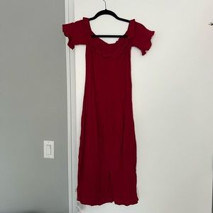Red off shoulder reformation dress